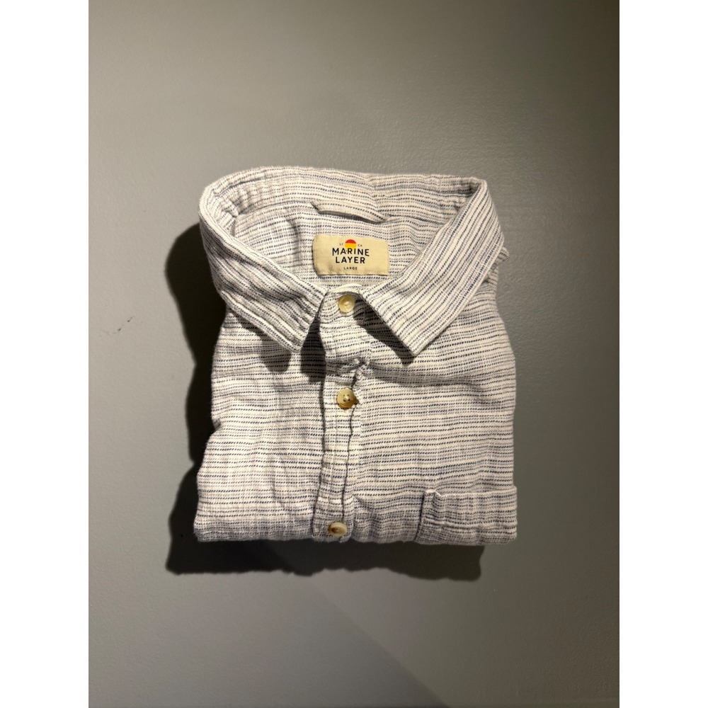 Marine Layer Stretch Selvage Short Sleeve Shirt Large Blue White Stripe